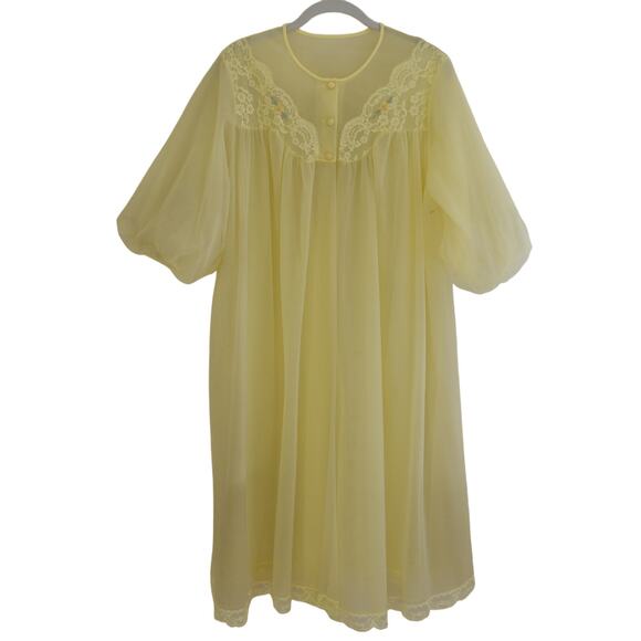 Vintage Sheer Nylon Lemon Yellow Peignoir Robe - Picture 1 of 8